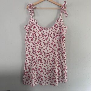 SHOWPO Cream Pink Scalloped Hem Floral Mini Dress with Bow Straps Spring Formal